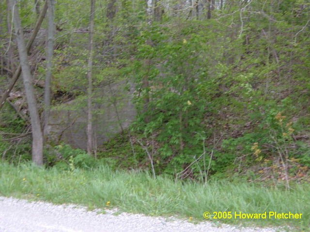 Although the underpass has been filled in, one wall can still be seen through the trees.  Howard Pletcher