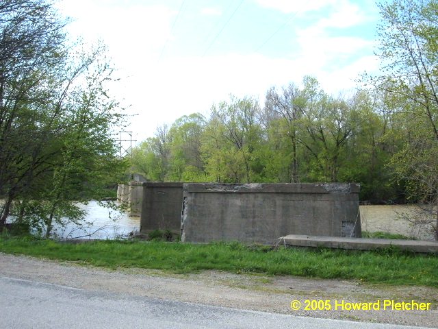 Another view of the piers in the Wabash River south of Kienly Island that carried the Union Traction line between Kokomo and Logansport. The abutment on the island can be seen in the distance. © Howard Pletcher