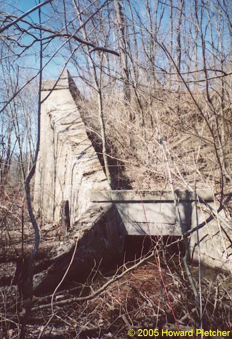 The abutment on the east side of the old Monon right-of-way includes a culvert.  Howard Pletcher
