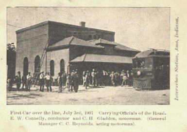 POSTCARD OF AMO INDIANA INTERURBAN DEPOT