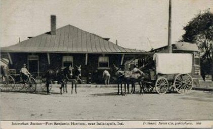 POSTCARD VIEW OF INTERURBAN DEPOT AT FT BENJAMIN HARRISON