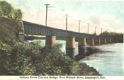 A postcard view of the Union Traction Bridge at Logansport as it appeared while in use