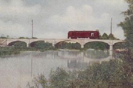 POSTCARD VIEW OF TERRE HAUTE, INDIANAPOLIS & EASTERN BRIDGE OVER WHITE LICK CREEK AT PLAINFIELD, INDIANA