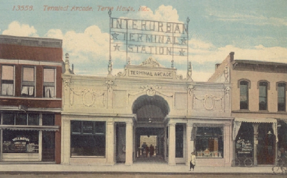 POSTCARD VIEW OF THE TERRE HAUTE TERMINAL FOR THE TERRE HAUTE, INDIANAPOLIS & EASTERN